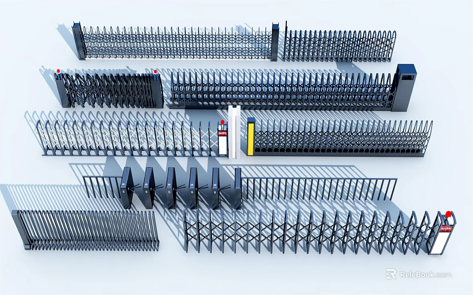 Various Metal Security Gates And Fences Including Sliding And Retractable Designs 3d model 