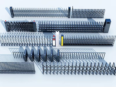 Various Metal Security Gates And Fences Including Sliding And Retractable Designs 3d model