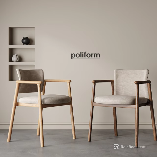 Poliform Dining Chairs With Wooden Frames Armrests And Light Colored Cushions 3d model