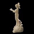Two White Female Figurine Ornament Set Holding Trays with Lotus Base Decorations