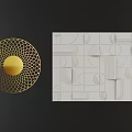 Modern Wall Decor Featuring Golden Circular Hollow Grid Design And White Rectangular Geometric Patterns 3d model