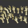 Multiple White Hand Gesture Models Displaying Various Poses Against Gray Background With Reflections 3d model