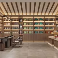 Chinese Style Tea Specialty Store With Wooden Shelves Tea Cans And Display Counter