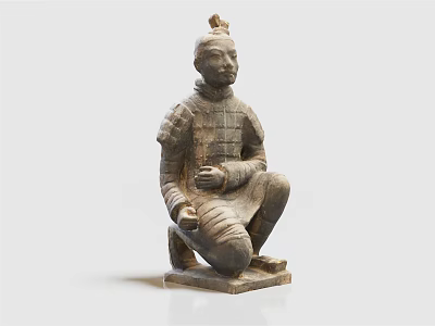 Ancient Terracotta Warrior Sculpture In Kneeling Pose With Detailed Armor And Traditional Craftsmanship 3d model