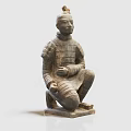 Ancient Terracotta Warrior Sculpture In Kneeling Pose With Detailed Armor And Traditional Craftsmanship