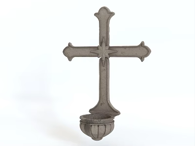 Decorative Wall Mounted Cross With Cast Iron Finish And Small Basin Design 3d model
