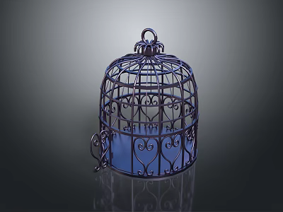 Ornamental Metal Birdcage With Intricate Scroll Design For Home Decor 3d model