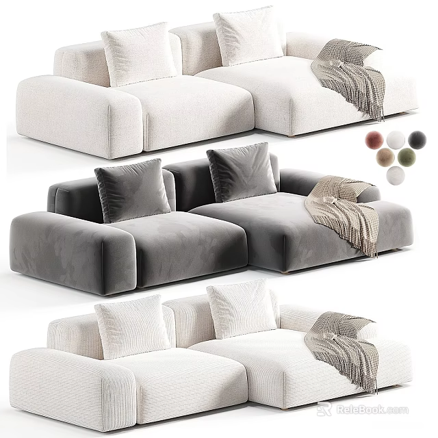 Modern Sectional Sofa Plush Upholstery With Pillows And Throw Blanket Multiple Color Options 3d model 