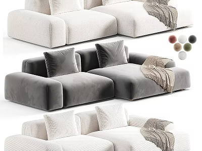 Modern Sectional Sofa Plush Upholstery With Pillows And Throw Blanket Multiple Color Options 3d model