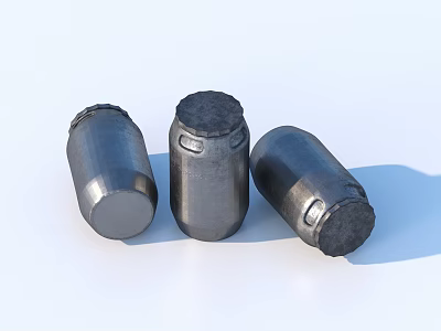 Three Grey Metal Cylinders As Industrial Machined Parts With Smooth Ends 3d model