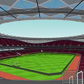 Modern Circular Stadium Design With Green Field White Exterior And Geometric Surroundings