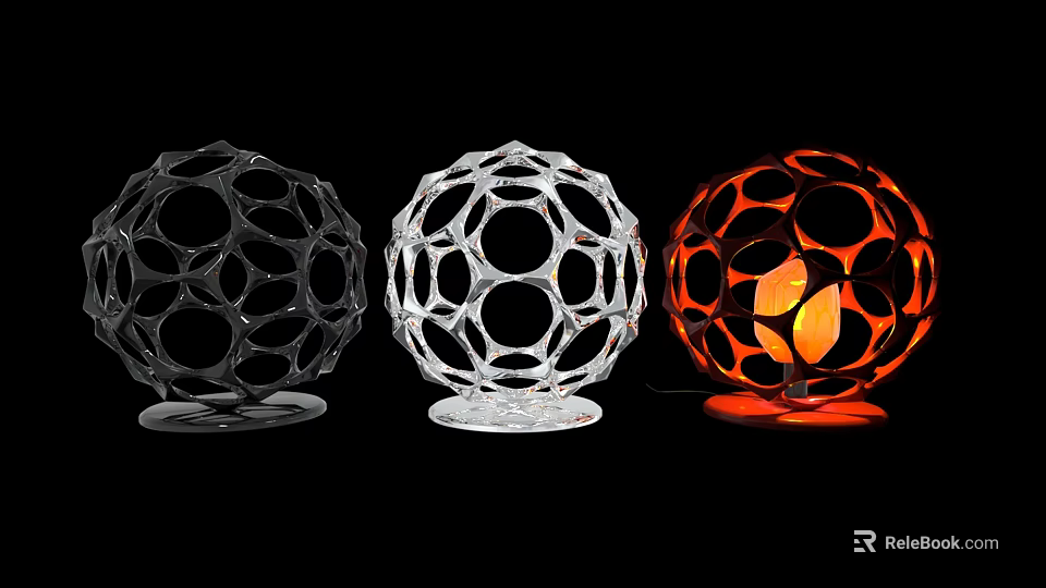 Modern Decorative Ornament Set Featuring Spherical Hollow Design And Black White Orange Illuminated Pieces 3d model 