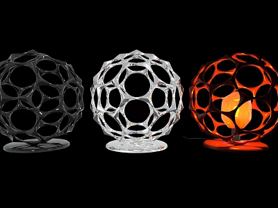 Modern Decorative Ornament Set Featuring Spherical Hollow Design And Black White Orange Illuminated Pieces 3d model