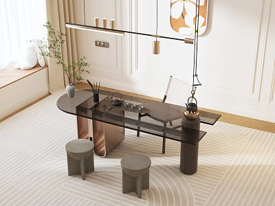 Modern Wooden Dining Chairs With Soft Fabric Seats In Contemporary Dining Space 3d model