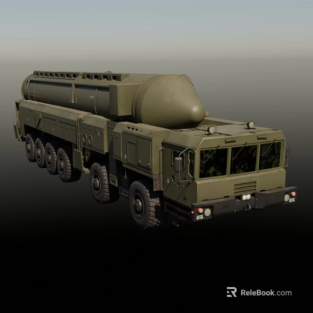 Green Military Missile Launch Vehicle With Multi Wheel Design And Heavy Duty Launcher System 3d model 