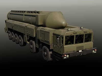 Green Military Missile Launch Vehicle With Multi Wheel Design And Heavy Duty Launcher System 3d model