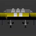 Shiny Yellow Blue Toy Boat Model with White Stripes Two Hulls and Seating