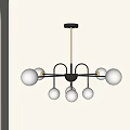 Modern Chandelier Design With White Spherical Shades And Black Metal Frame