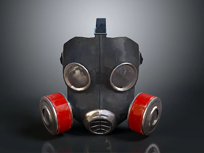 Gas Mask As Defensive Weapon With Black Body Red Filters And Silver Components 3d model