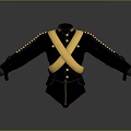 Black Leather Military Style Jacket With Golden Sash Buttons And Epaulets