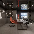 Modern Public Office Space With Office Desk Ergonomic Chairs Bookshelves And Decorative Art