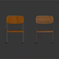 Two Leisure Chairs with Wooden Seats Backs and Metal Frames in Simple Design