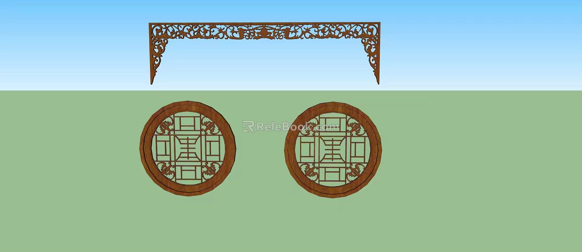 Chinese-style Flower Window Building Component Round Window 3d model