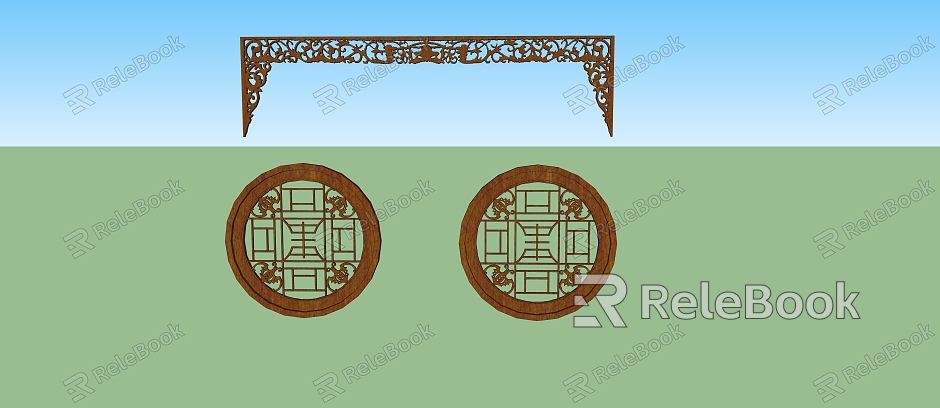 Chinese-style Flower Window Building Component Round Window model