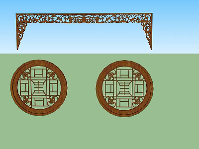 Traditional Wooden Lattice Windows With Round Design And Intricate Carving Patterns 3d model