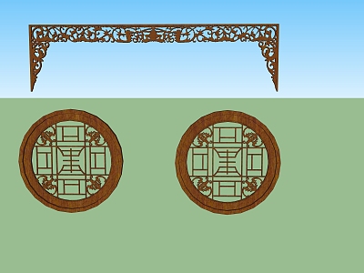 Chinese-style Flower Window Building Component Round Window model