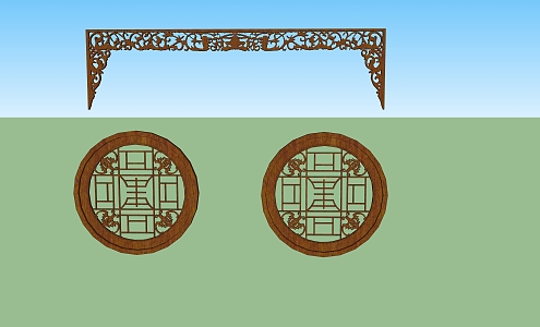 Chinese-style Flower Window Building Component Round Window 3d model