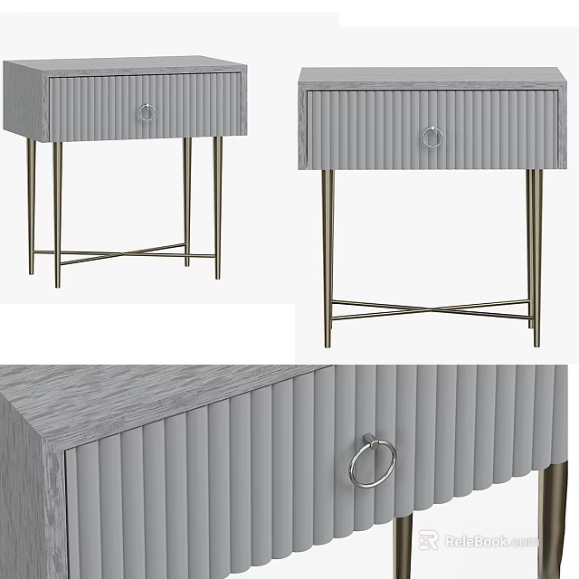 Modern Gray Storage Cabinet With Ribbed Design Metal Drawer Handles And Metal Frame Legs 3d model 