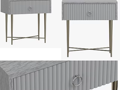 Modern Gray Storage Cabinet With Ribbed Design Metal Drawer Handles And Metal Frame Legs 3d model