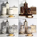 Stylish Bathroom Toiletries Set With Patterned Dispensers Soap Dishes Tissue Boxes