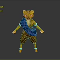 3D Yellow Animal Character With Blue Cape White Wristbands And Anklets Standing Pose