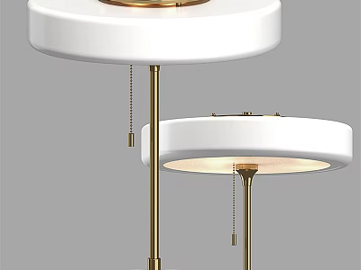 Modern White Round Table Lamp With Brass Stand And Pull Chain Switch 3d model