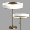 Modern White Round Table Lamp With Brass Stand And Pull Chain Switch