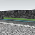 Textured Stone Feature Wall With Lush Greenery And Reflective Water Basin
