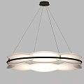 Modern Circular Multi Layered Chandelier With White Shade Gold Accents Suspended In Room