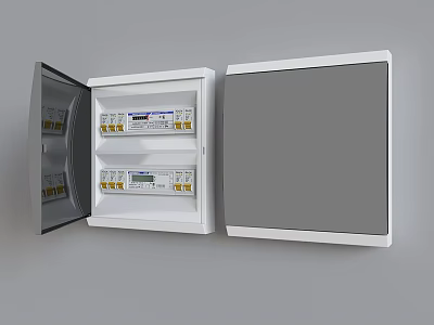 Industrial Electrical Distribution Box With Open Door And Circuit Breakers In White Enclosure 3d model