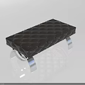 Modern Dark Leather Ottoman With Diamond Tufted Top And Silver Metal Legs