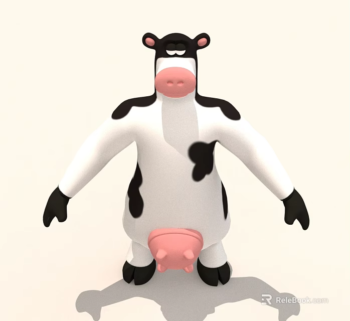 Cute Cartoon Cow Character With White Black Spots Pink Nose And Standing Pose 3d model 