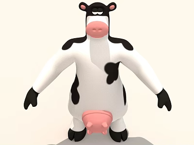 Cute Cartoon Cow Character With White Black Spots Pink Nose And Standing Pose 3d model