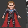 Cartoon Style Thor Character 3D Model With Red Cape Armor And Multiple Views