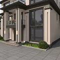 Modern Two Story Detached Villa Exterior With Large Windows Courtyard And Greenery