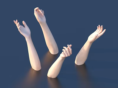 Woman Four Arms With Various Hand Poses Extending From Dark Background 3d model