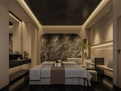 Elegant Beauty And Hair Salon Interior With Stone Wall Plant And Comfortable Treatment Bed 3d model