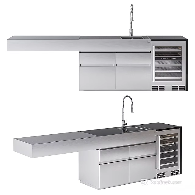 Modern Kitchen Appliances In Stainless Steel Design With Sink Cabinets And Oven 3d model 