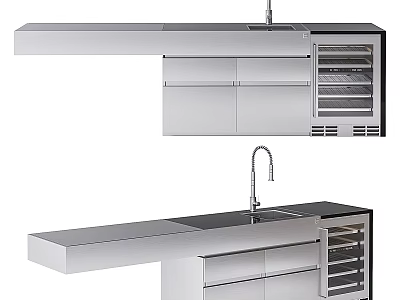 Modern Kitchen Appliances In Stainless Steel Design With Sink Cabinets And Oven 3d model