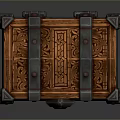 Wooden Storage Chest With Carved Patterns And Metal Accents For Household Use